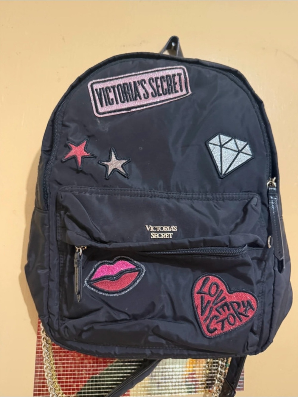 Victoria's Secret Navy Mini Backpack with Pink Patch Details